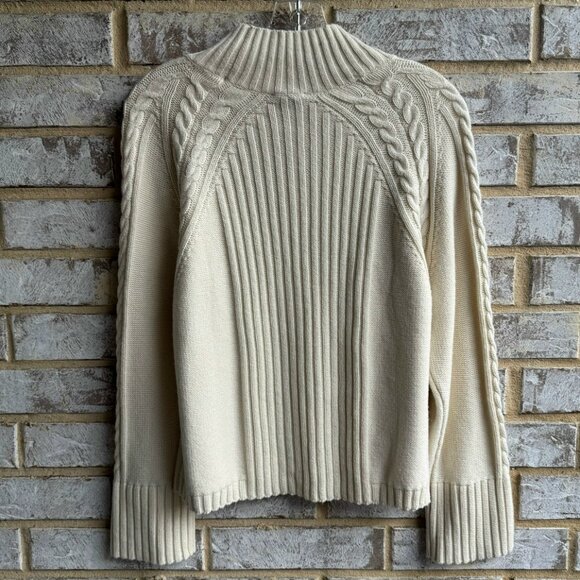 Talbots Long Sleeve Mock Neck Cable Knit Cream Sweater Women's Size M Petite - Picture 3 of 9